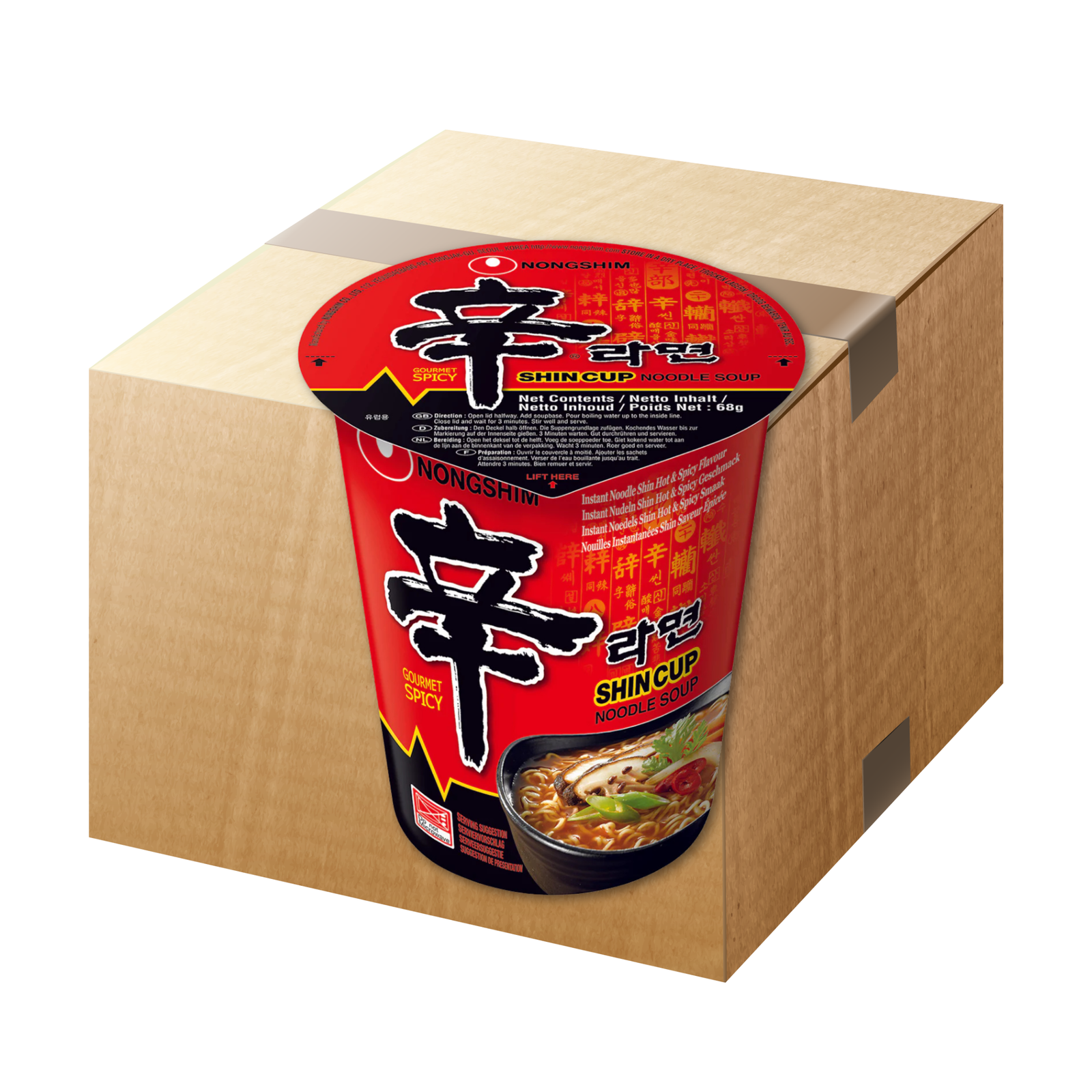 12er-Box Shin Ramyun Cup Instant Noodles von Nongshim 68g, vegan