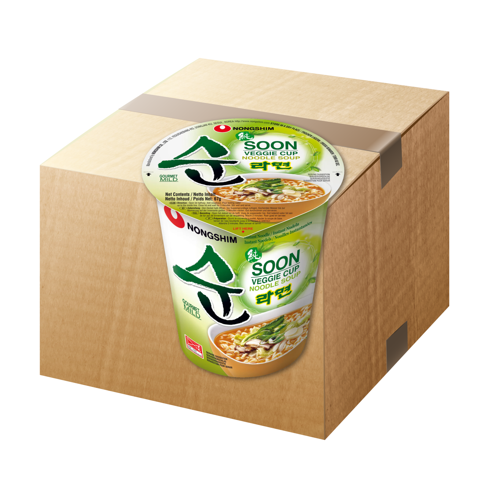 12er-Box Soon Veggie Ramen Cup Mild 67g von Nongshim