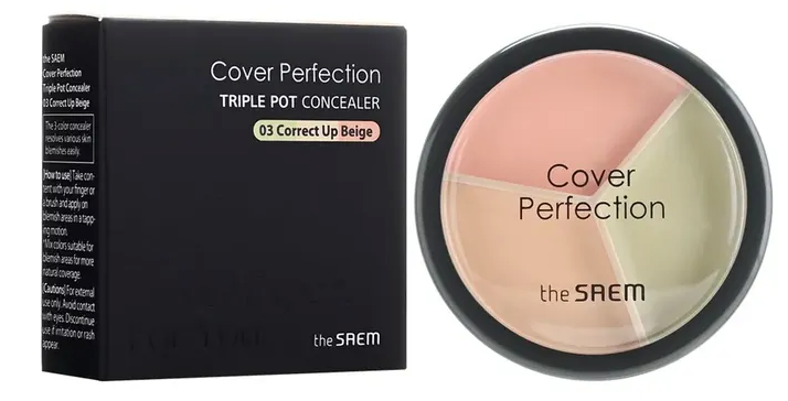 The Saem Cover Perfection Triple Pot Concealer 03 Correct Up Beige 4.5gx3