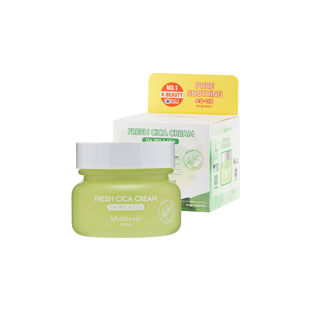 Muldream Vegan Green Mild Fresh Facial Cream 60g Package and Product