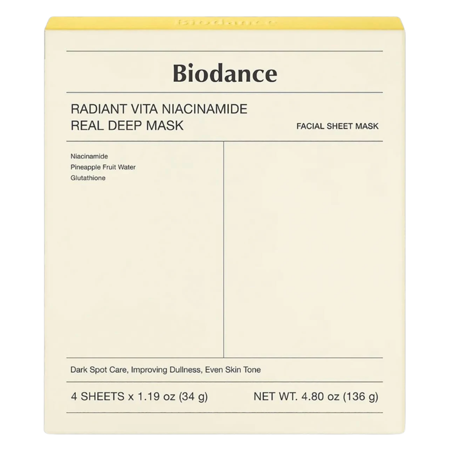 Biodance Radiant Vita Niacinamide Real Deep Mask 4 Stück