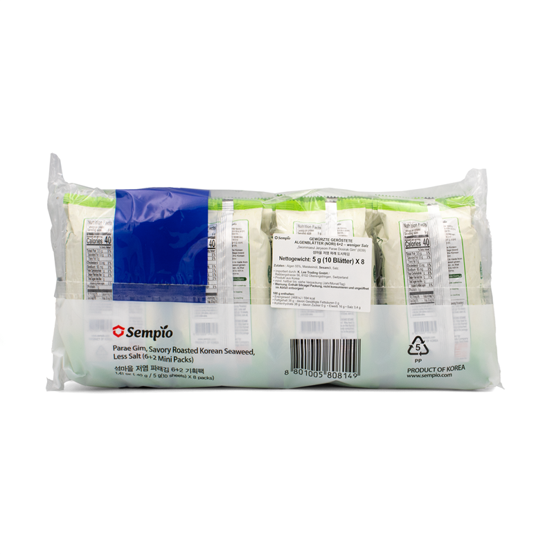 Parae Gim (Nori) Seetang Geröstet, Wenig Gesalzen &amp; Geölt, 8x 5g von Sempio